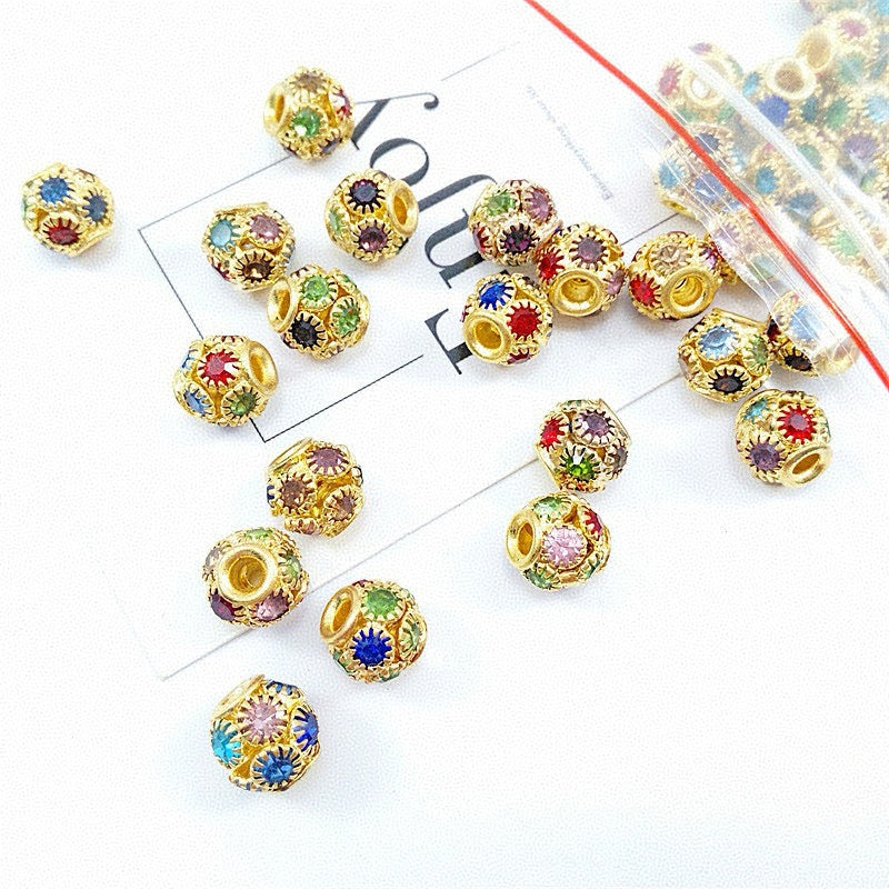 16mm DIY Jewelry Accessories Large Hole Beads Crystal Rhinestone Hoops Micro-Pavé Full Diamond Openwork Spacer Beads Versatile