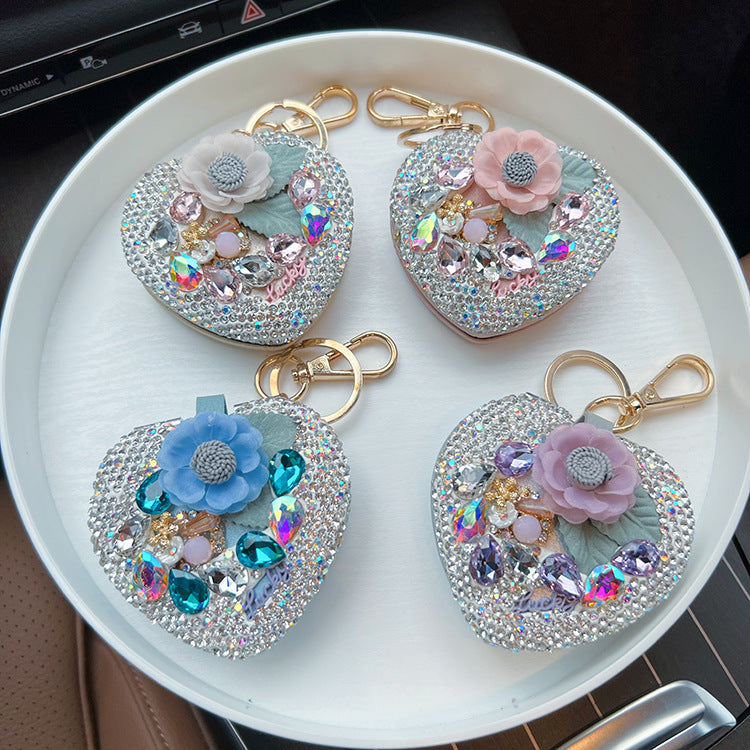 Full-Diamond Heart-Shaped Flower Makeup Mirror