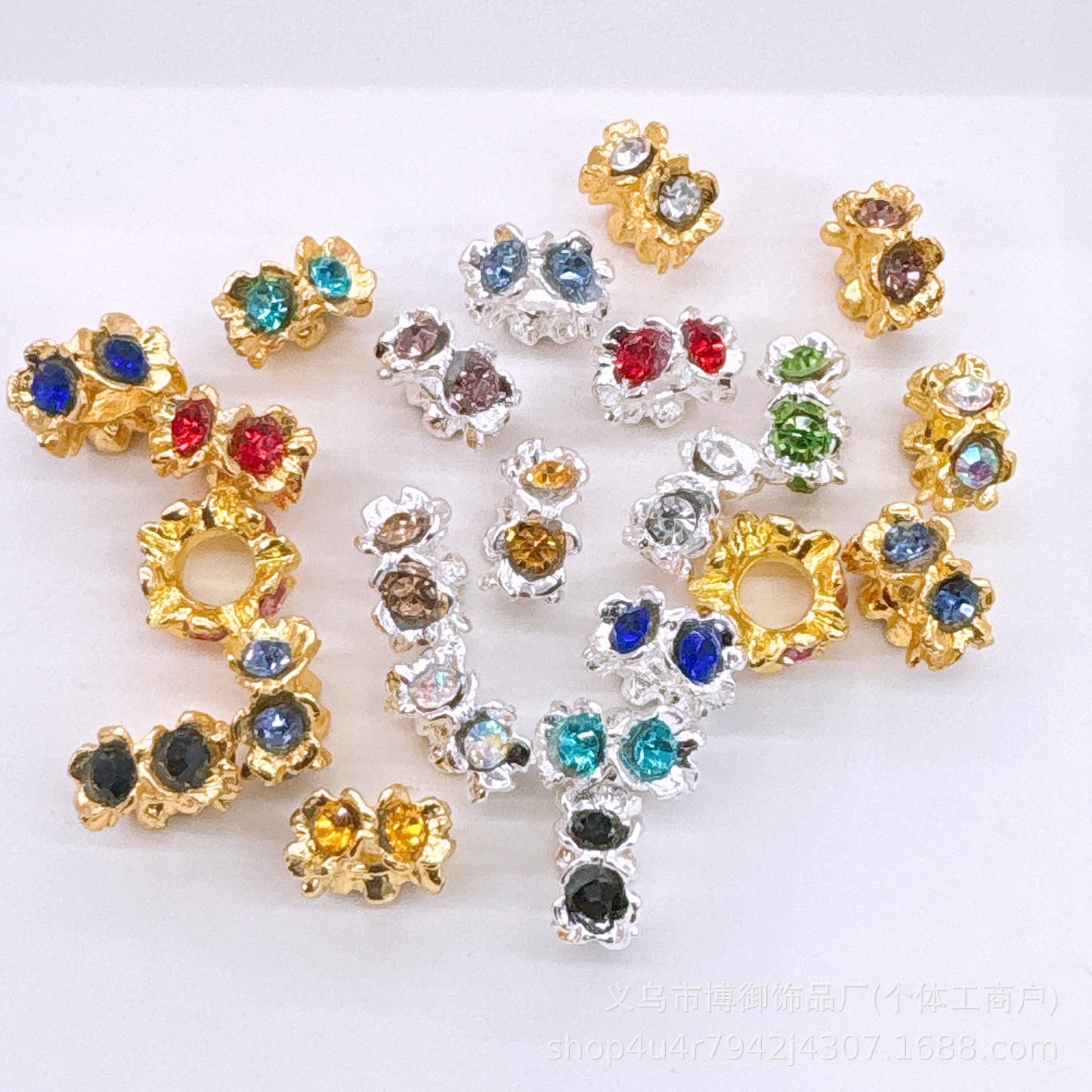 12mm Alloy Gold Rhinestone Wave Bead Spacer Flower Scatter Beads DIY Bead Pen, Bracelet, Necklace Jewelry Accessories