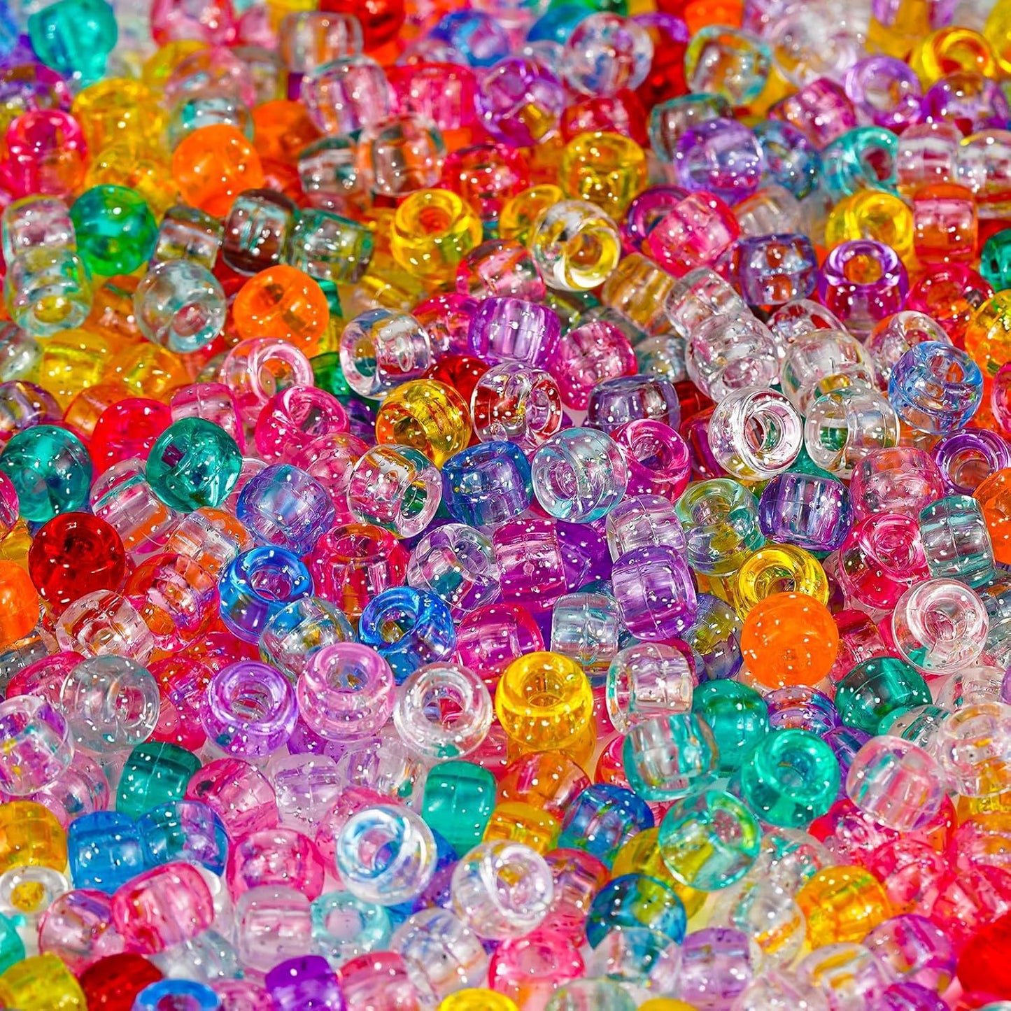 Pony beads Glitter Pony Beads 6x9mm Mixed Colors Transparent Plastic for Hair Braids Jewelry Making