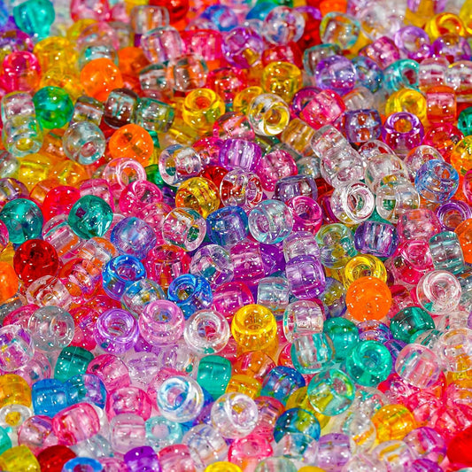 4 OZ Glitter Pony Beads 6x9mm Mixed Colors Transparent Plastic for Hair Braids Jewelry Making