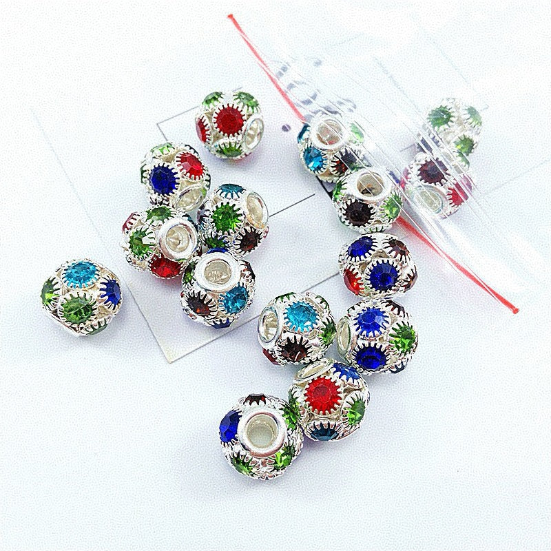 16mm DIY Jewelry Accessories Large Hole Beads Crystal Rhinestone Hoops Micro-Pavé Full Diamond Openwork Spacer Beads Versatile