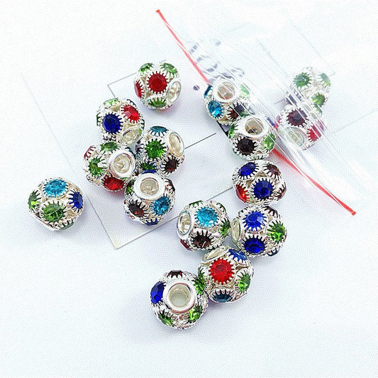 16mm DIY Jewelry Accessories Large Hole Beads Crystal Rhinestone Hoops Micro-Pavé Full Diamond Openwork Spacer Beads Versatile