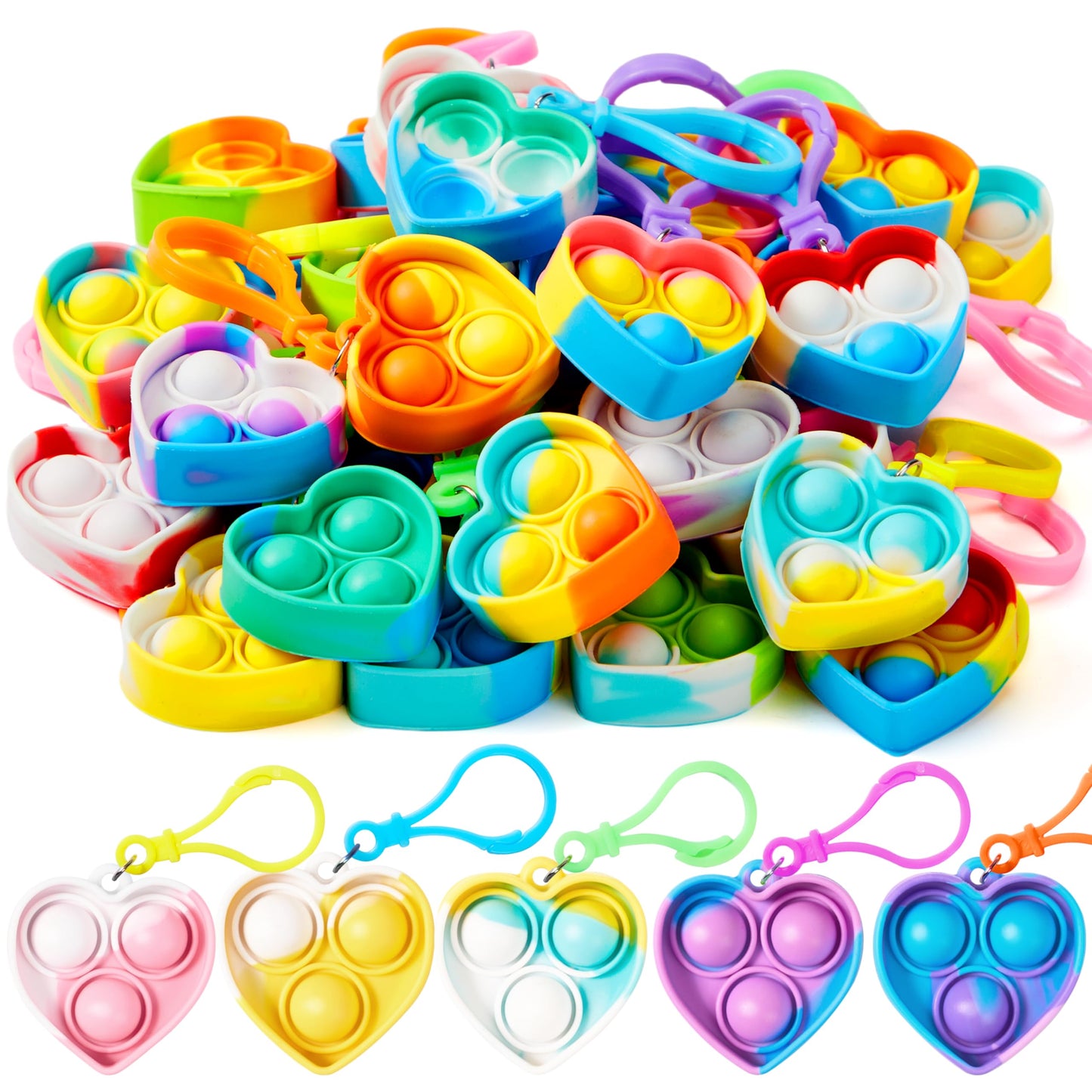 Heart-Shaped Bouncy Stress-Relief Keychain (30-Pack) — Bouncy stress-relief toy