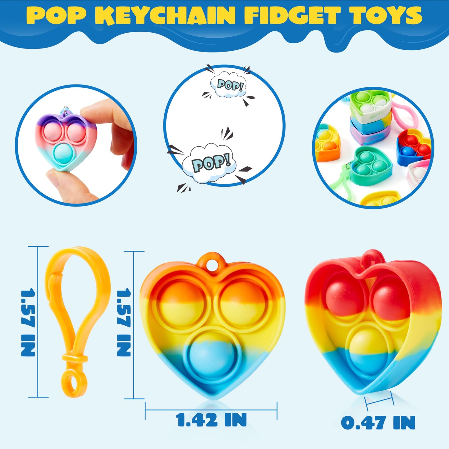 Heart-Shaped Bouncy Stress-Relief Keychain (30-Pack) — Bouncy stress-relief toy