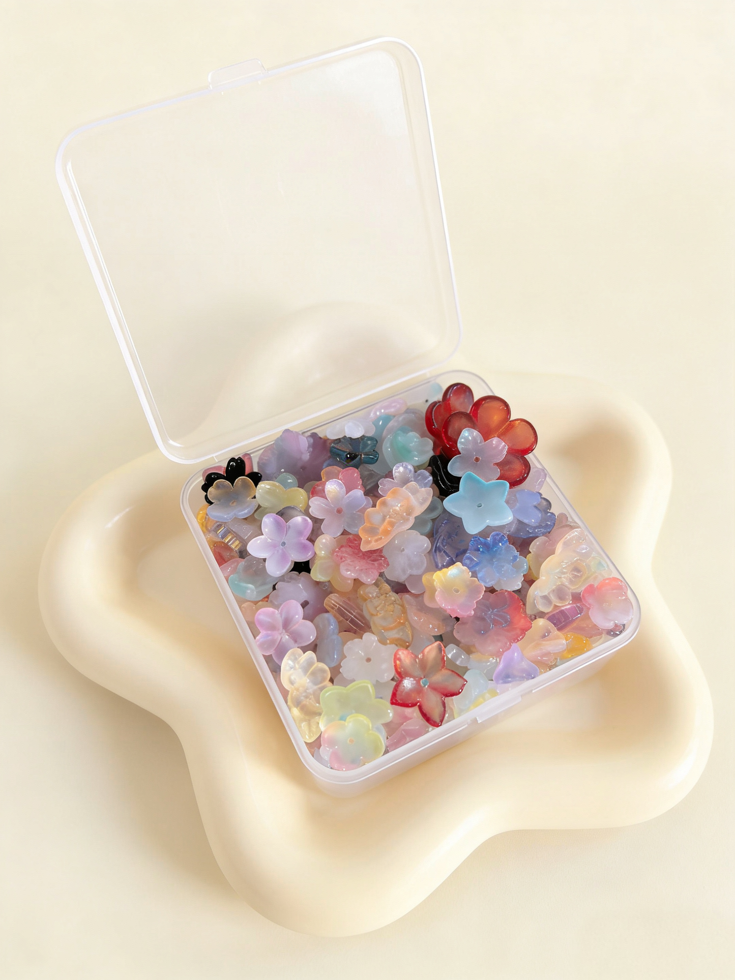 8.8 OZ, mixed petal-shaped glass beads
